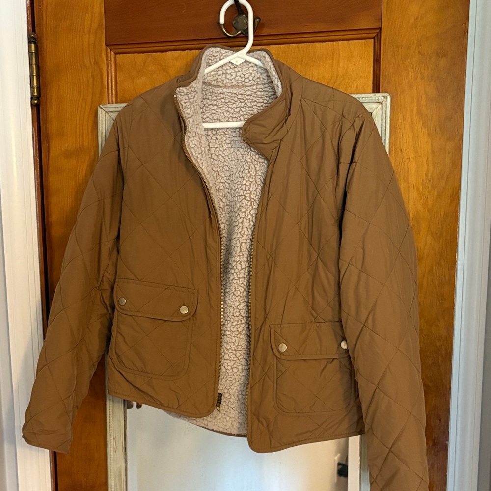 Love Tree Tan Quilted Puffer Jacket Reversible